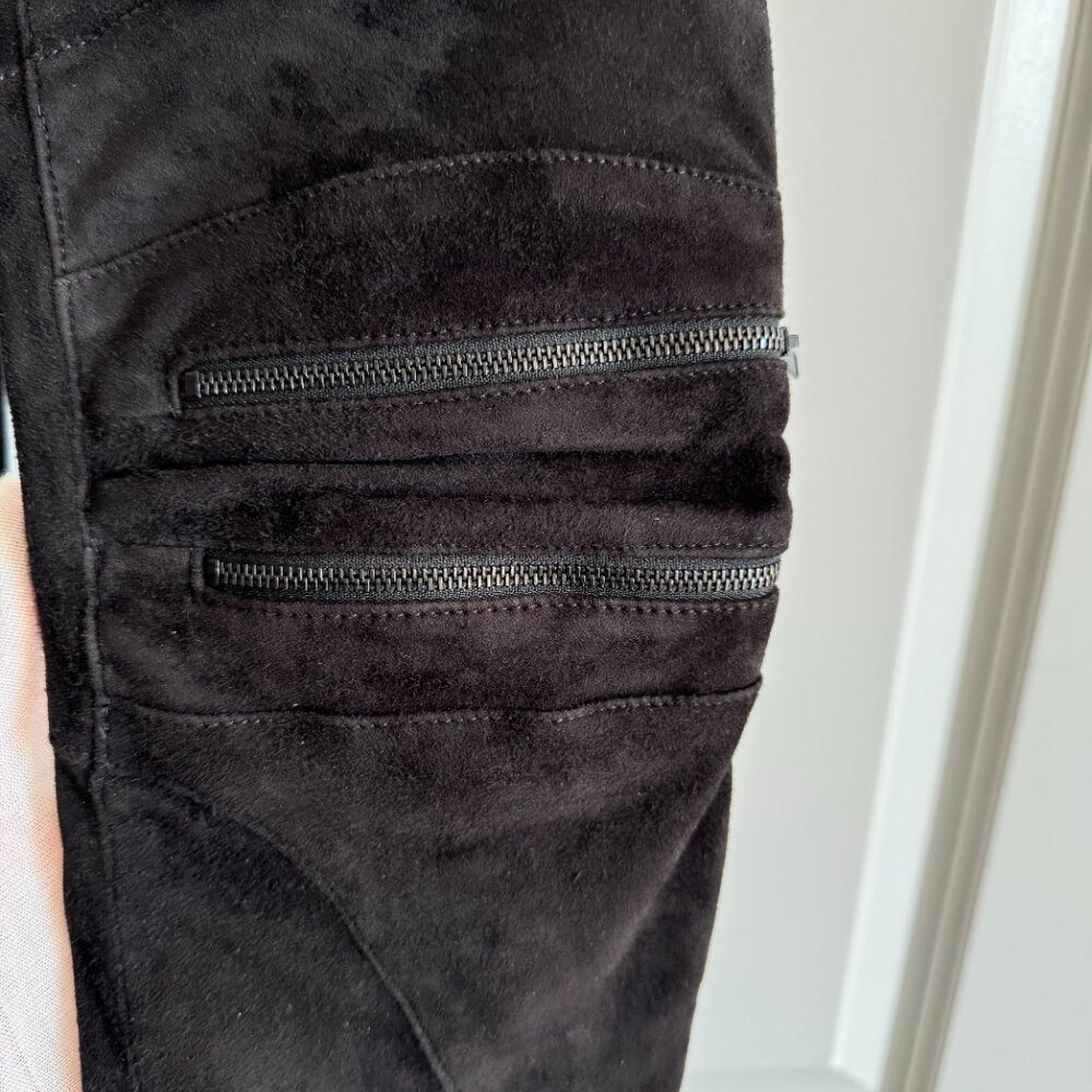 SAINT LAURENT Suede Biker Zipped Detailed Pants - Picture 3 of 13